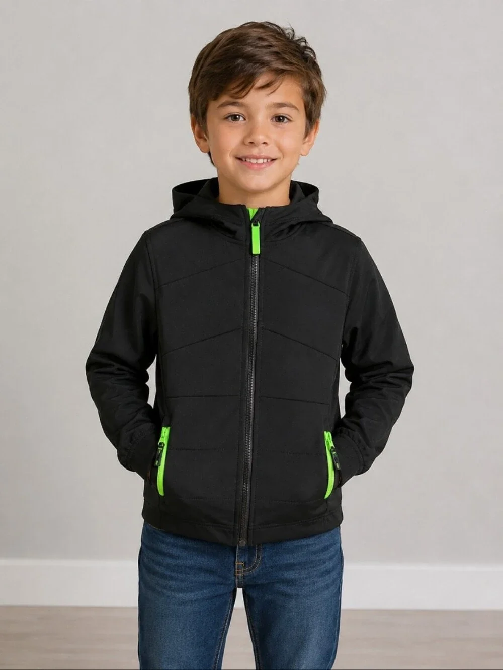 CHAMPION Boys Small 6/7 Black Hooded Zip Up Jacket